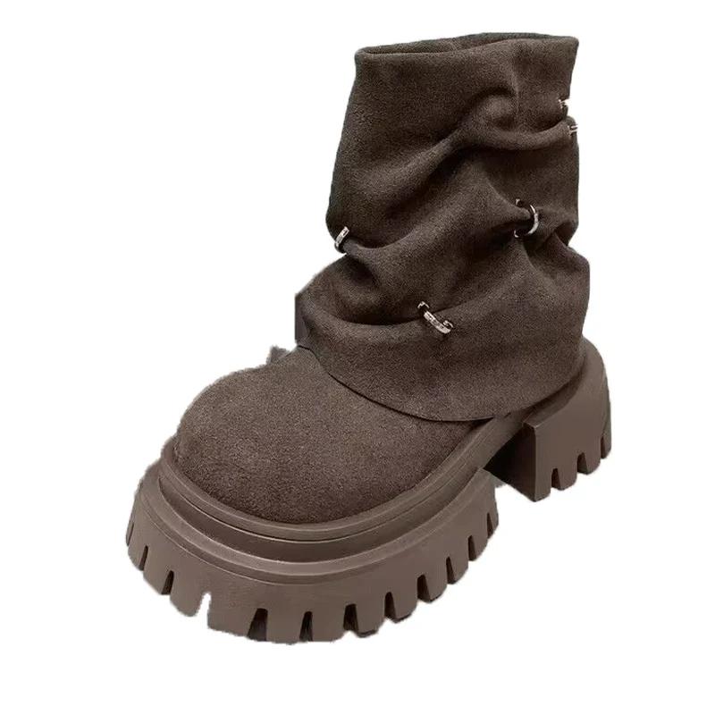 Модные женские ботильоны на платформе, модные замшевые туфли на среднем каблуке, женские зимние ботинки челси 2025 года, прогулочные, новые, готические, зимние ботинки Botas Mujer