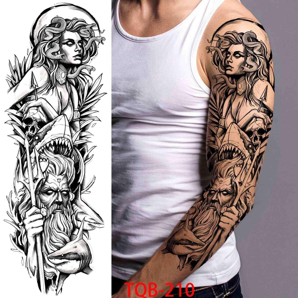 1 PC 480*170MM Full Arm Temporary Tattoo Sticker Sleeve Men Women Fashion Sexy Fake Tattoo Wolf  Lion Tiger Painting Tattoo Skull Angel Tattoo