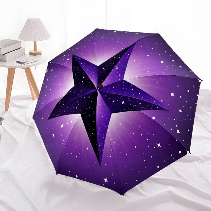 1pc Purple Starry Auto-Fold Umbrella with One-Touch Open/Close - 8 Reinforced Ribs for Windproof Stability, yy251118249