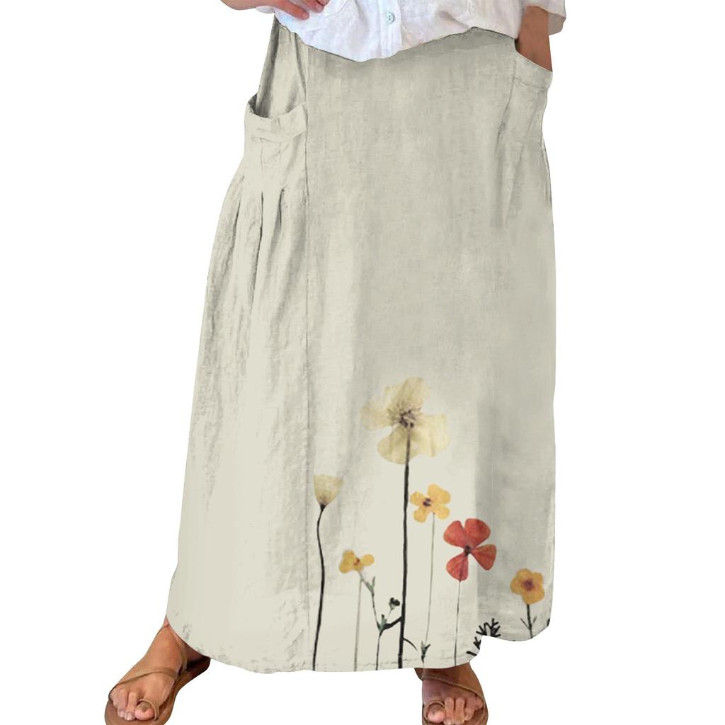 Женская повседневная свободная юбка-макси в стиле бохо с эластичной резинкой на талии, пляжная, струящаяся, с карманом