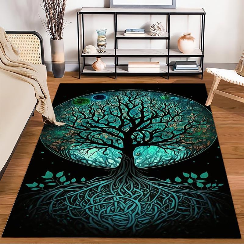 "Tree of Life Pattern Carpet with Glowing Roots and Starry Sky Design" Suitable for use as an anti-slip for living room bedroom sofas