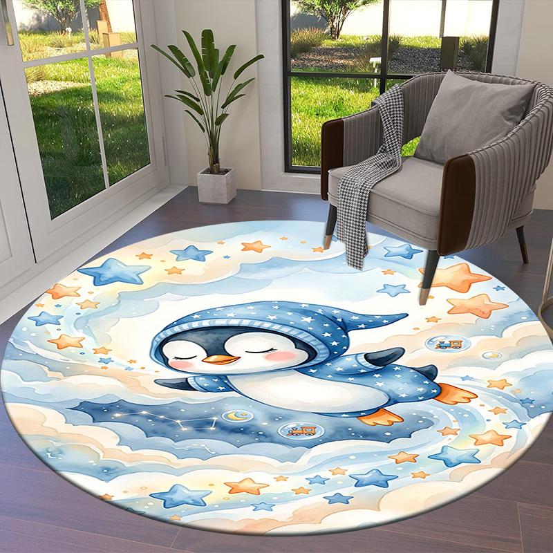 1PC Penguin Non-Slip Floor Round carpet, Office, family, bedroom, Large Area Rug Indoor Rugs, Durable PolyesterH0353