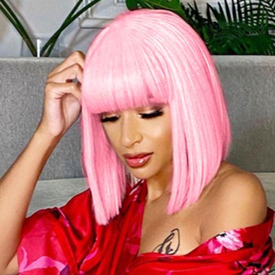 Women Short Straight Wig with Bangs Natural Silky Heat Resistant High Temperature Fiber Ladies Bobo Blonde Black Synthetic Hair