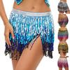 Belly Dance Skirt Layer Tassel Hip Scarf with Sequins Bohemian Elastic Waist Wrap Party Club Indian Latin Hula Dancer Performance Dress for Women