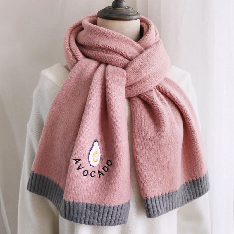 Scarf Women's Winter Korean Version Versatile Student Thickened Long Warm Solid Color Wool Knitted Scarf Japanese Style Autumn and Winter