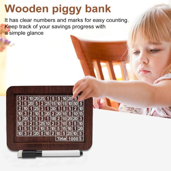 Деревянная копилка со счетчиком-маркером, винтажная копилка с целевыми номерами для монет, контейнер для наличных денег, коробка для задач по экономии денег