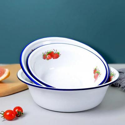 Старомодная эмалированная миска, утолщенная моющаяся раковина для супа с фруктовым узором, большая емкость, кухонная посуда, домашний декор