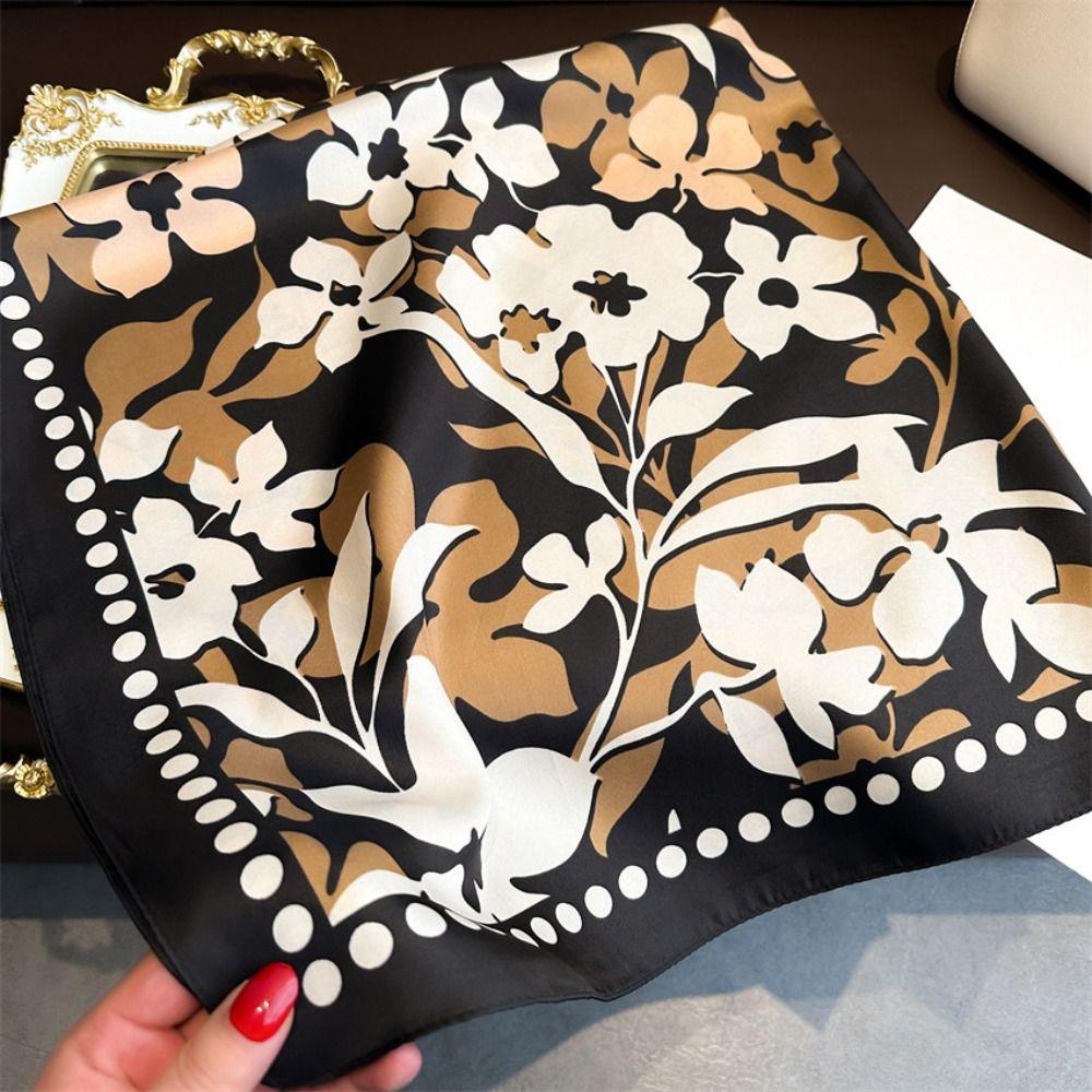 New Design Floral Silk Scarf Luxury Women Shawl 90CM Women's Scarf Bandana