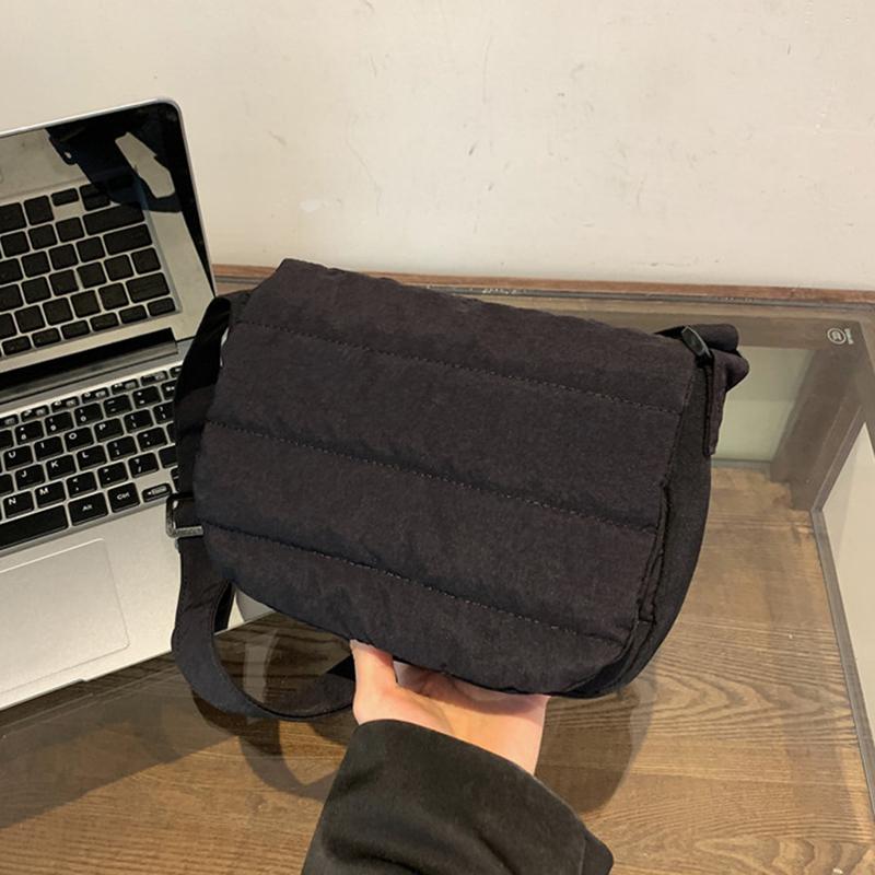 Женская модная маленькая наплечная сумка из нейлона и космического хлопка с вышивкой нитью, повседневная однотонная, универсальная, с клапаном, квадратная сумка-кроссбоди KTY