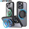 KEYSION Противоударный матовый чехол MagSafe для iPhone 15 Pro Max 14 13 Pro 360 ° вращающееся магнитное кольцо прозрачный чехол для телефона