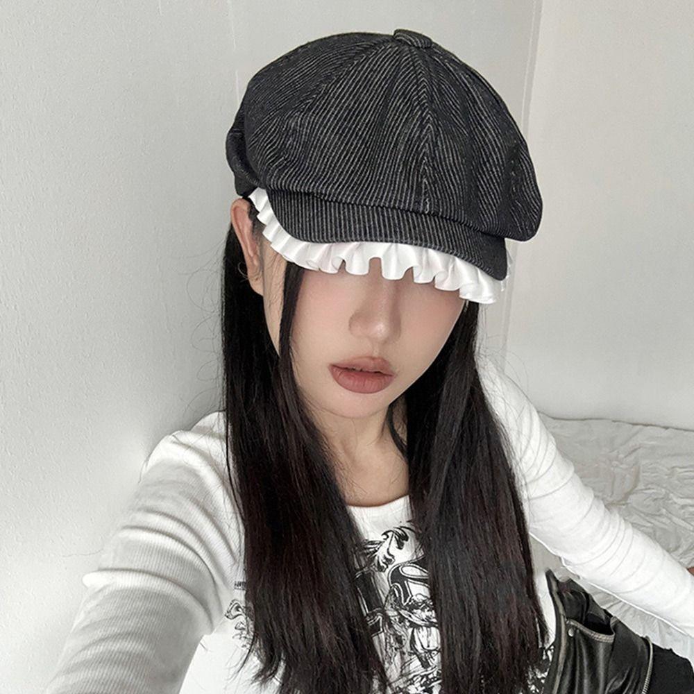 Breathable Cabbie Flat Cap Lace Newsboy Hat Fashion Peaked Cap for Women
