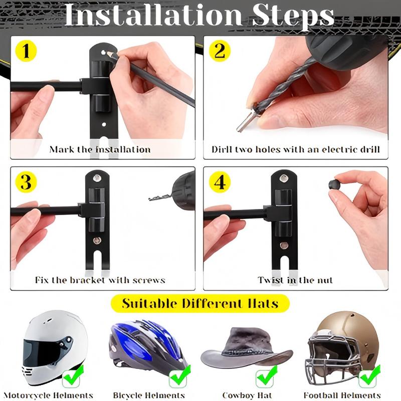 Motorcycle Helmet Rack Wall Mount Metal Hat Bike Helmet Holder Double Hook Display Helmet Hanger Stand Motorcycle Accessories