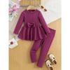 Chic Girls' Bow-Knot Long Sleeve Dress & Pants Set - Cozy Fleece-Lined, Solid Color, Machine Washable - Perfect for Fall/Winter, Perfect for Outdoor