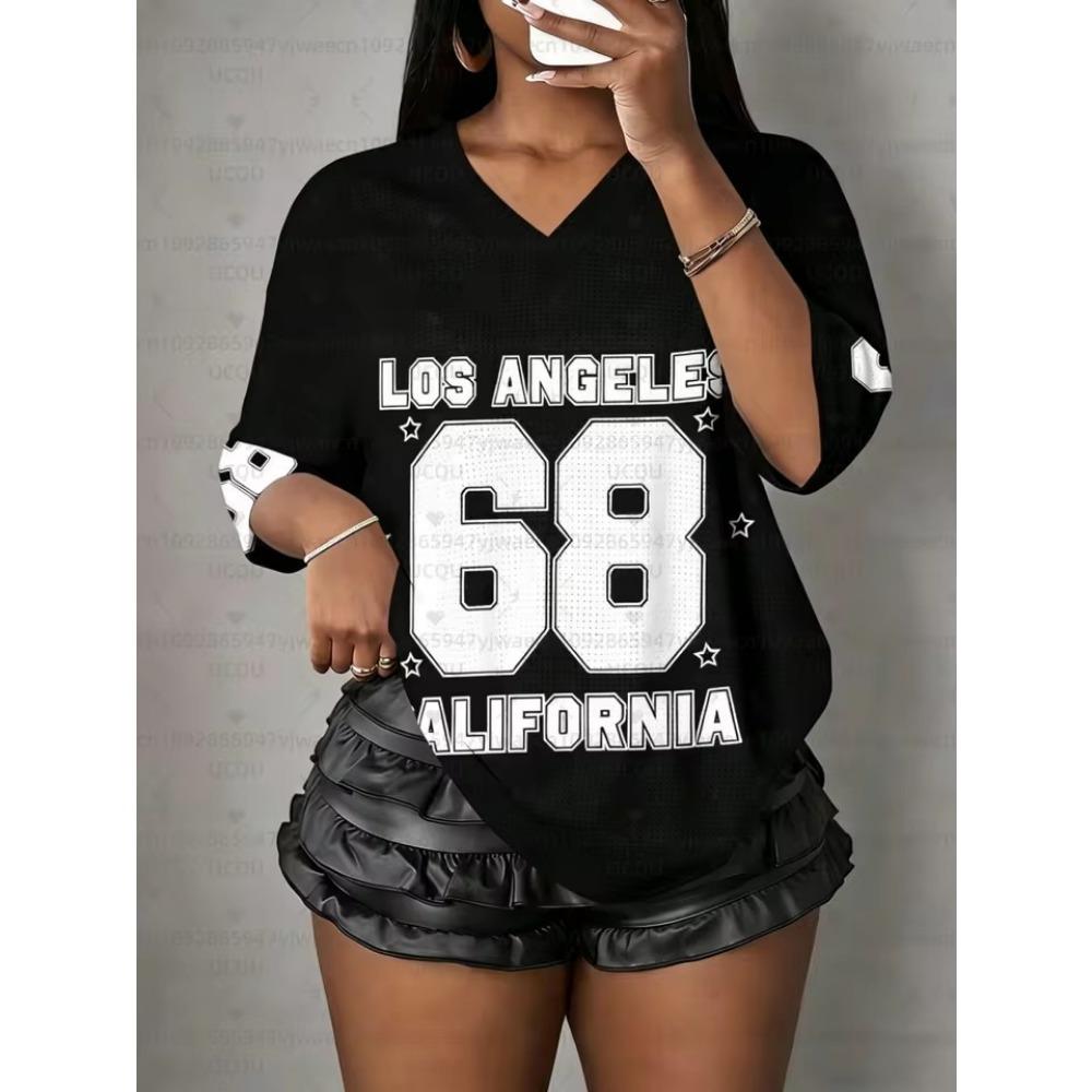 Женская футболка с принтом California NO.99, V-образный вырез, короткий рукав, летняя футболка с графическим рисунком, спортивные майки, большого размера, спортивная футболка