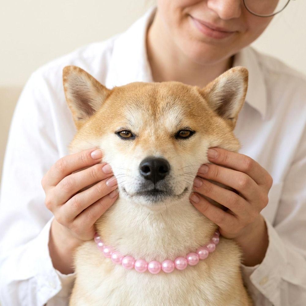 Adjustable Dog Collar Necklace Acrylic Pet Pearl Necklace Elegant Pearl Dog Collar Pet Supplies