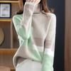 Women's Turtleneck Sweater Contrasting Pullover Sweater Autumn Winter Soft Loose Knitwear Long Sleeve Knit Tops