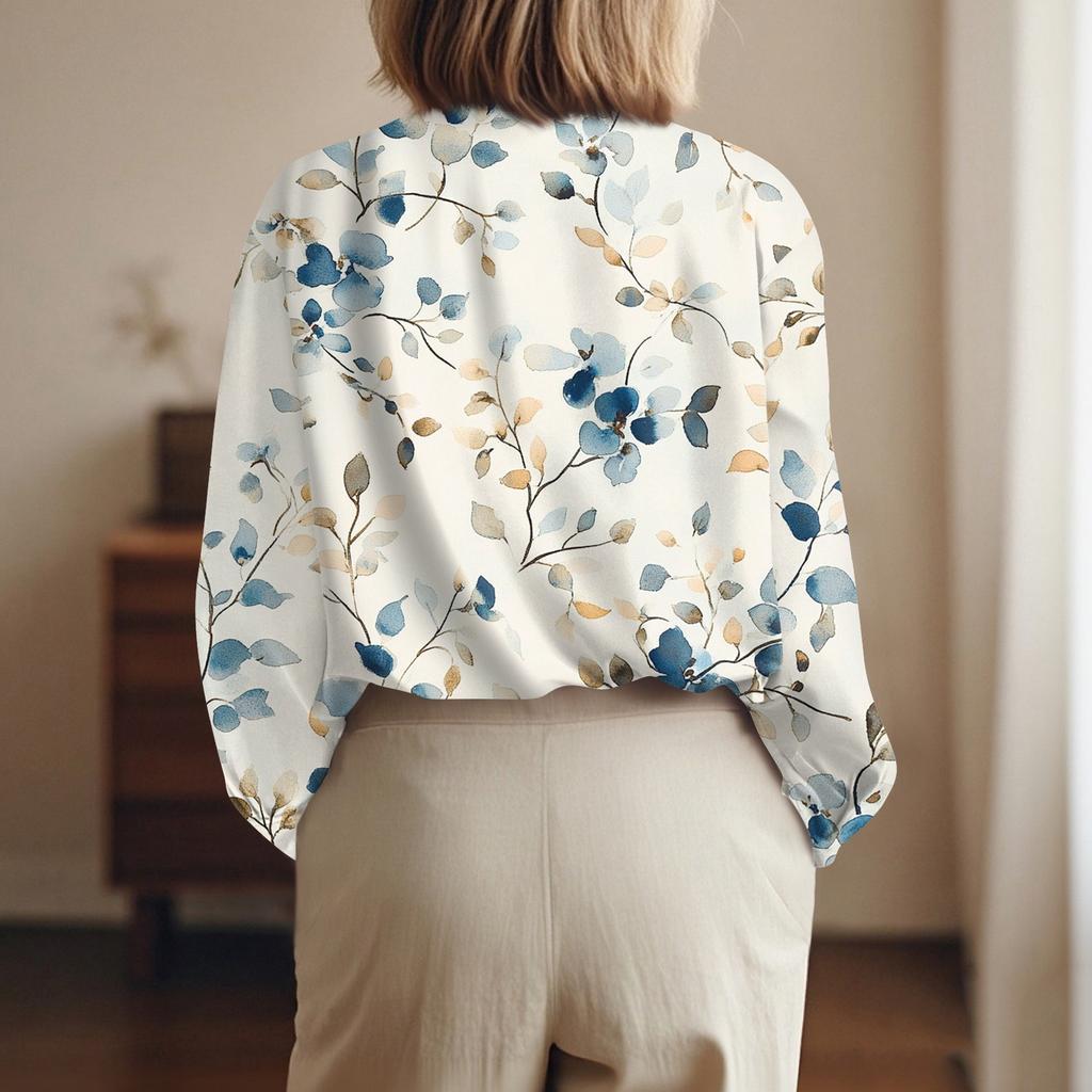 Women's Shirt Blouse Print Button Long Sleeve Casual Basic Shirt Collar Regular Top