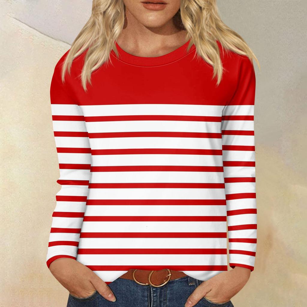 Рубашки с длинным рукавом для женщин, футболки в полоску с графическим принтом, блузки, повседневные базовые топы больших размеров, пуловеры