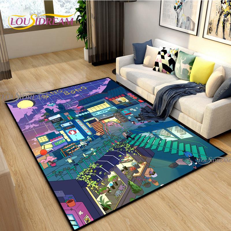Японское Аниме Ночной Пейзаж Ковры Детская Игровая Напольная Подстилка Alfombra Мультяшные Ковры Современный Домашний Декор Гостиной Моющийся Напольный Ковер