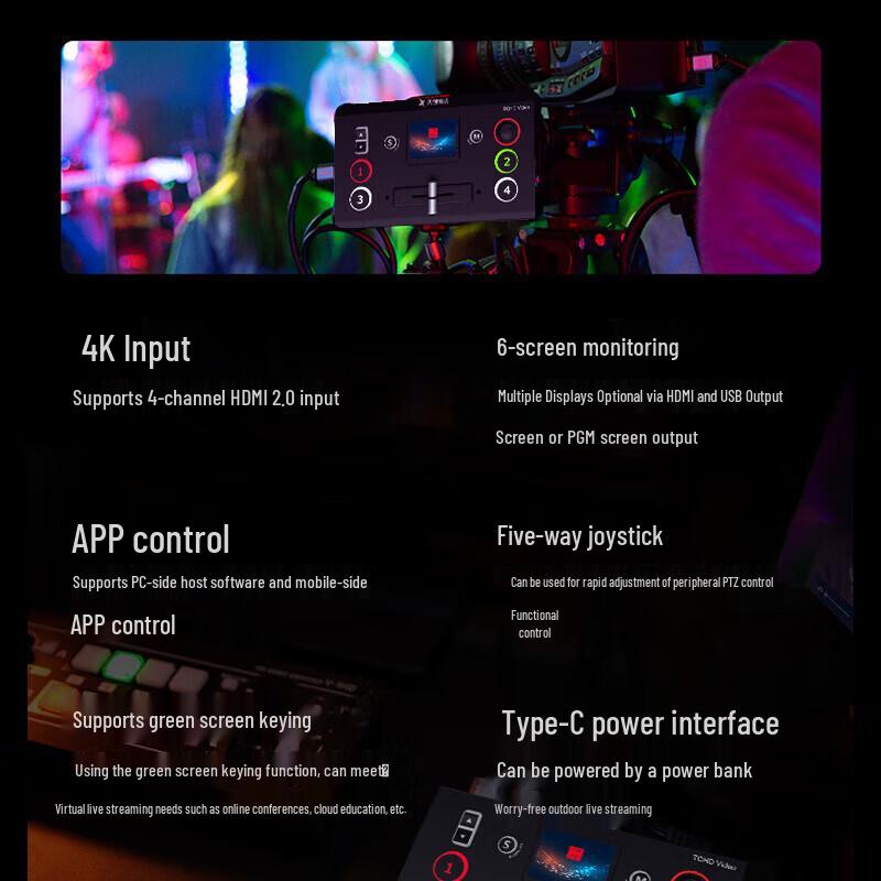 TCHD Video TCHD-04H Live Mini MAX 4K HDMI Switcher