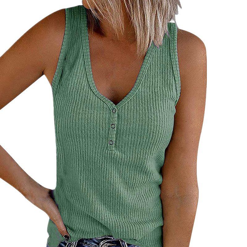 Stylish Women's Sleeveless Vest With V Neck And Ribbed Design For Summer Comfort