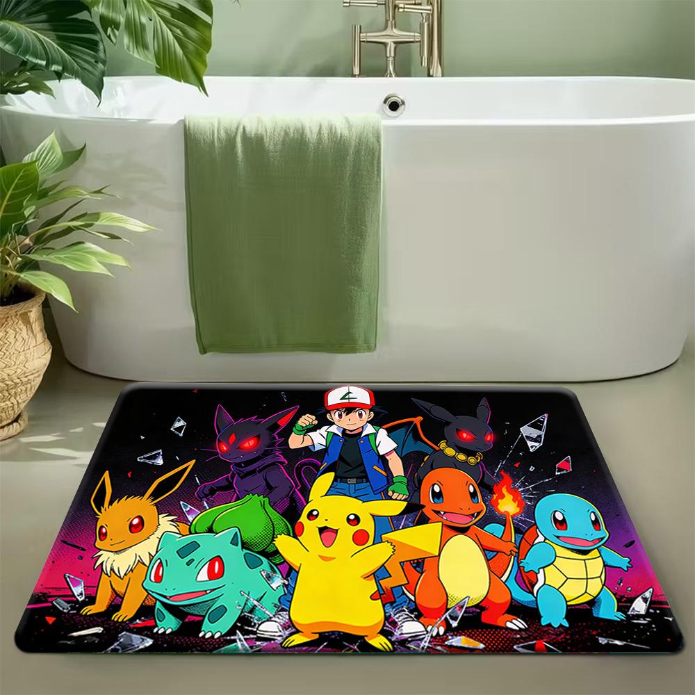 Pokemon Pikachu & Bulbasaur Riverbank Print Doormat Anti-slip Absorbent Floor Mat for Home Entrance Bedroom Living Room Decor