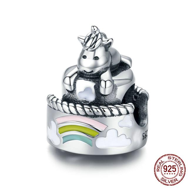Новый Стерлингового Серебра 925 Единорог Кошка Собака Сова Обезьяна След Милое Животное DIY Тонкие Бусины Подходит Оригинальный Модный Браслет-Подвеска