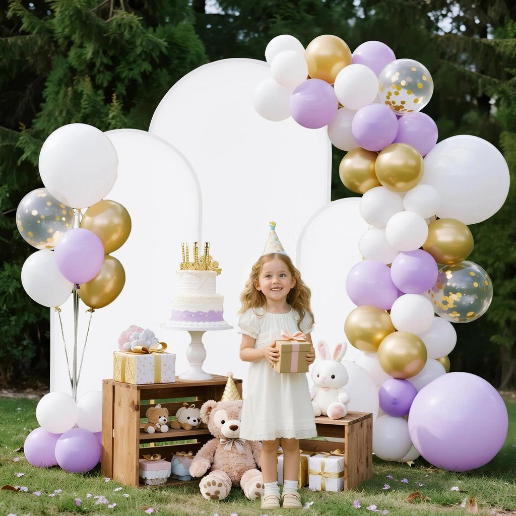 Arch Backdrop Stand, Set of 3, 1.8/1.5/1.2 m, Stable Structure, Easy Assembly, Gold Metal Arch Backdrop Stand with Cover, for Wedding, Birthday Party,