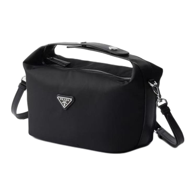 Prada Re-Nylon Enamel Metal Triangle Logo Adjustable Detachable Shoulder Strap Nylon Mini Handbag Women handbags Black 1BC302_RDLN_F0632_V_OOO
