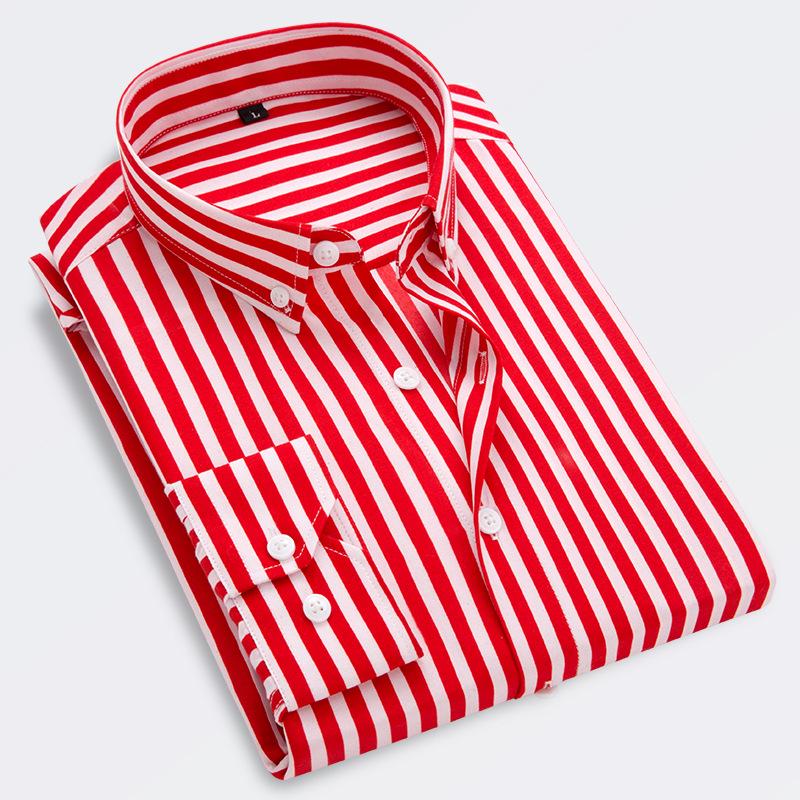 Foreign Trade Autumn New Men'S Plus Size Striped Long-Sleeve Shirt, Fashionable Youth Slim-Fit Shirt