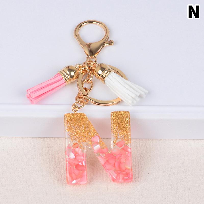 Материал из смолы с кисточкой, брелок с буквами алфавита, блестящий брелок, брелок с буквами, кулон на сумку, брелок с золотой фольгой и камнем