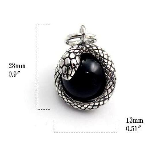 Подвеска в виде змеи, рептилии, подвеска в виде змеи, верх из серебра 925 пробы, оникс, черный оникс