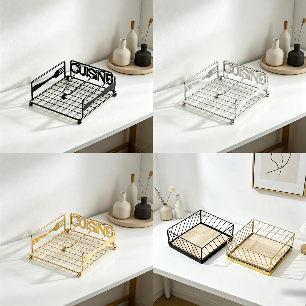 Iron Napkin Holder With Geometric Design For Dining Room And Cafe Decor