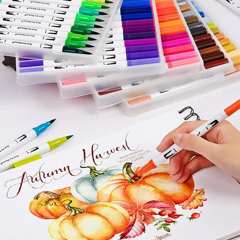 12/100/120Colors Dual Tip Calligraphy Pen Watercolor Brush Pen Art Markers Pens Manga Sketching Drawing Children DIY Supplies
