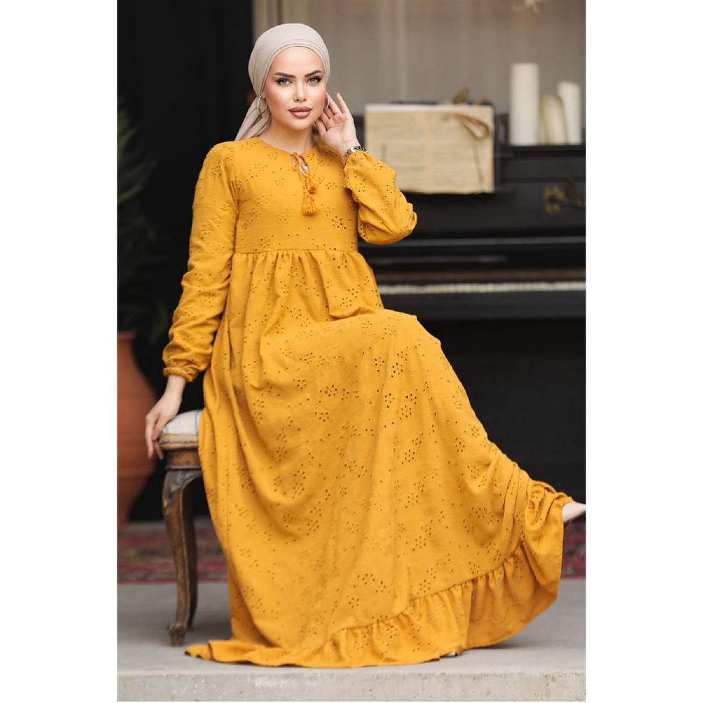 Laced Beige Hijab Dress 23201beige