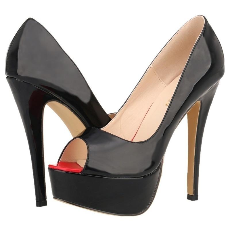 Women Pumps Sexy Peep Toe Platform 14cm Super High Heels Patent Leather Pumps Black Party Dress Red Wedding Shoes Stilettos Shoe