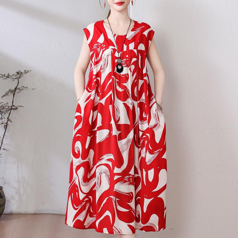 Летнее винтажное платье больших размеров, женские свободные повседневные элегантные длинные платья без рукавов большого размера