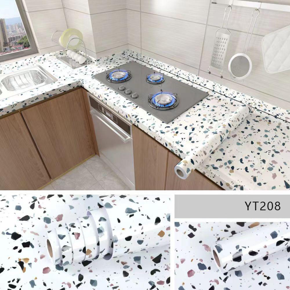 Kitchen Oil-Proof Film Stove Waterproof Moisture-Proof Wallpaper Countertop Self-Adhesiv Cabinet Renovation Tile Marble Sticker