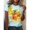 2025 Summer Round Neck Women's T-Shirt Casual Loose Simple Design Top Fashion 3d Printed Fruit Pattern Short Sleeve T-Shirt