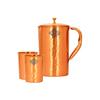 Pure Copper Drinkware Gift Set of 1 Jug & 2 Glass with Gift Box & Hammered Matt Finish Design, Gifting Item for Diwali, Jug-1.5 Liter & Glass-300 ML