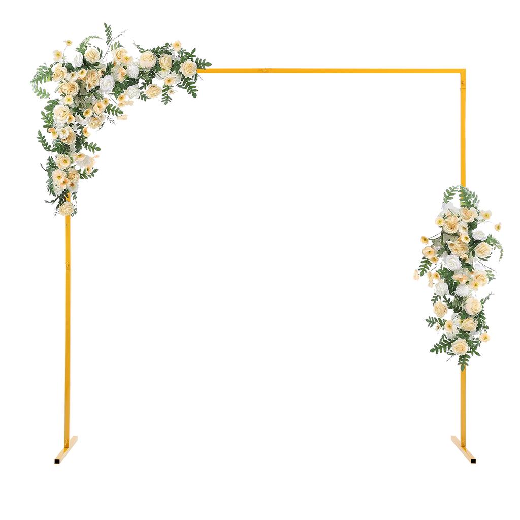 Adjustable Square Wedding Arch, Iron Backdrop Frame for Party Decor, DIY Ceremony with Flowers Lights Balloons, Yellow
