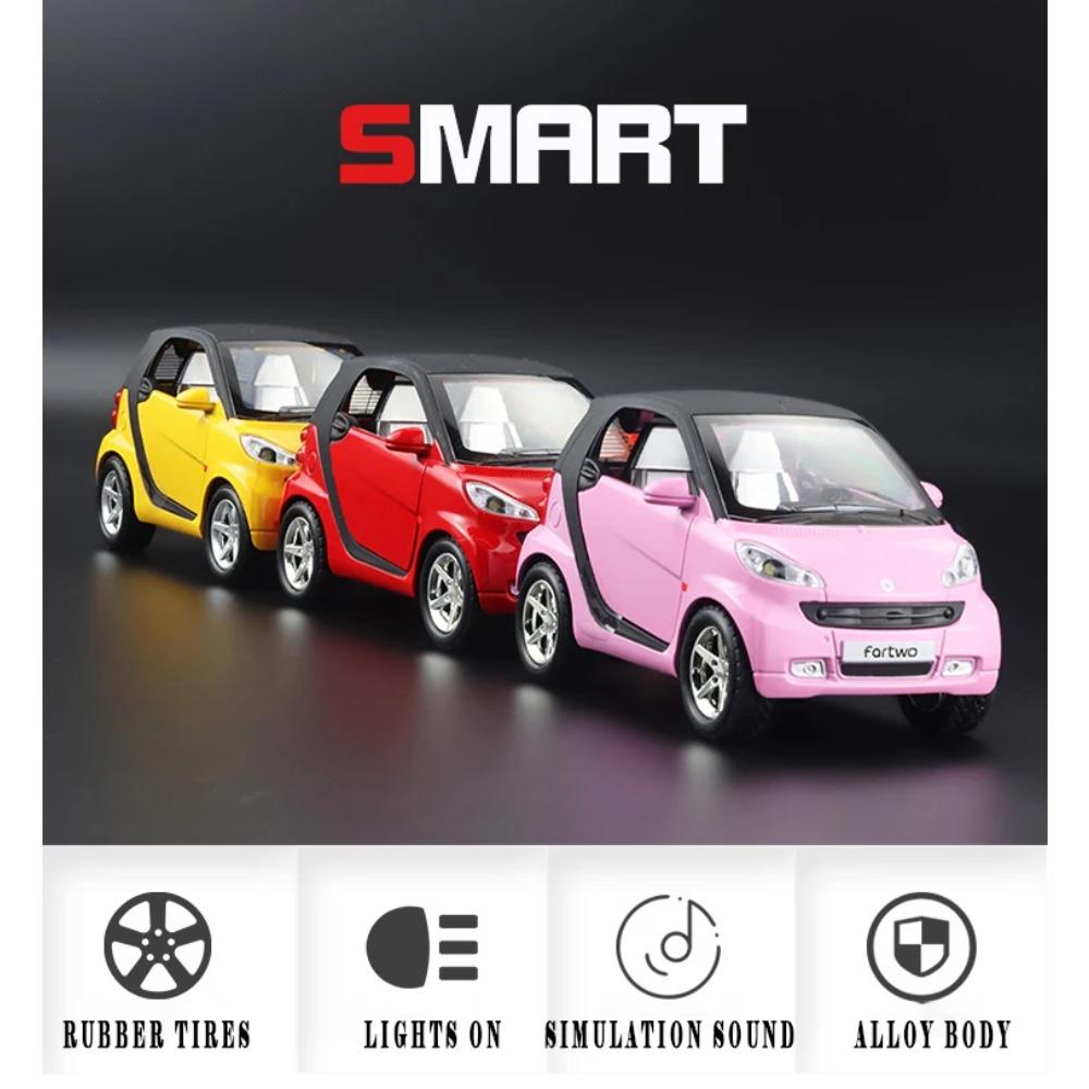 Модель автомобиля Benz Smart из сплава, масштаб 1/32, имитация, металлическая, инерционная, двери открываются, звук и свет, игрушка, детская литая игрушечная машинка, подарок для мальчиков