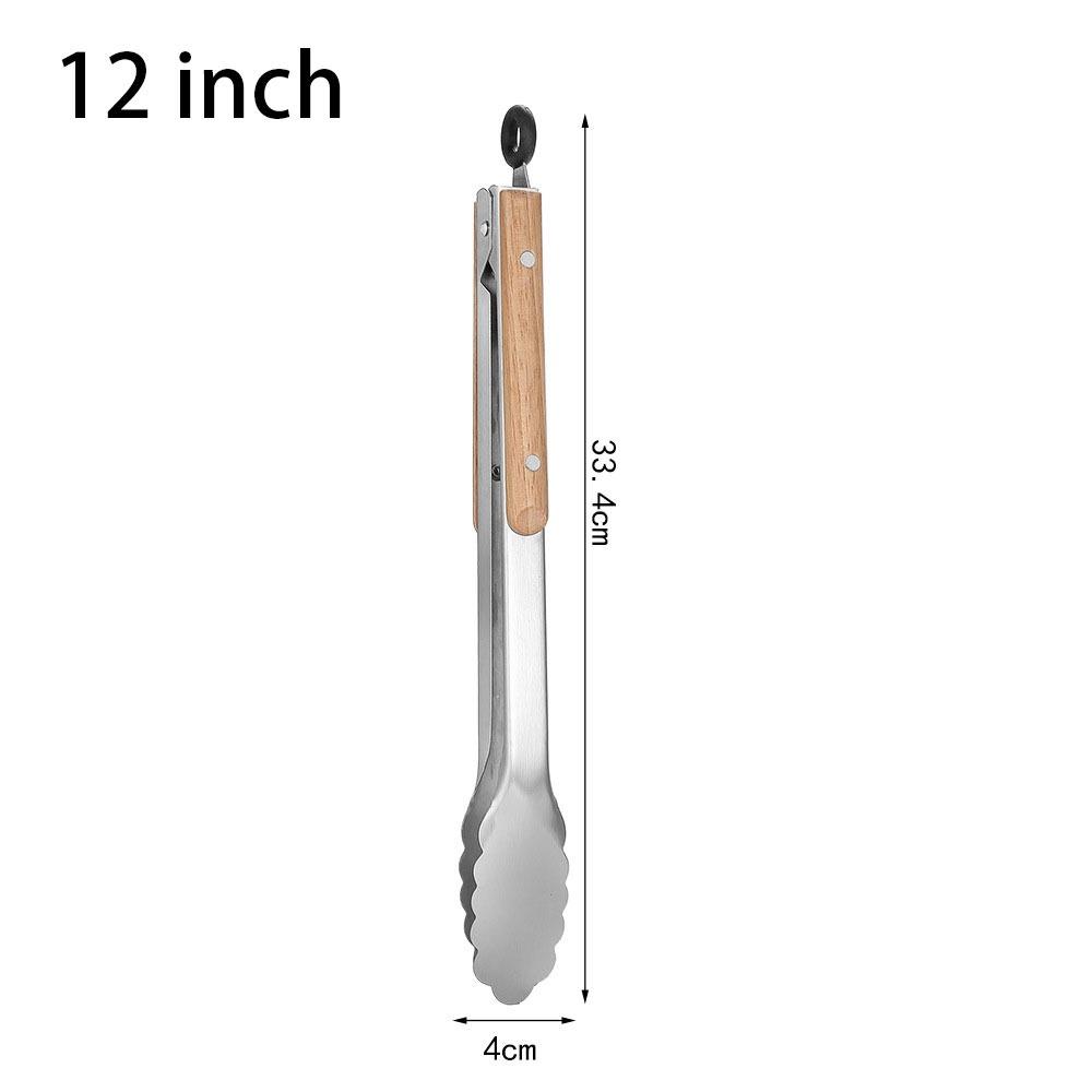 1Pcs Stainless Steel Grill Tong Wooden Handle Bread Salad Serving Clip Durable Cooking Clamp