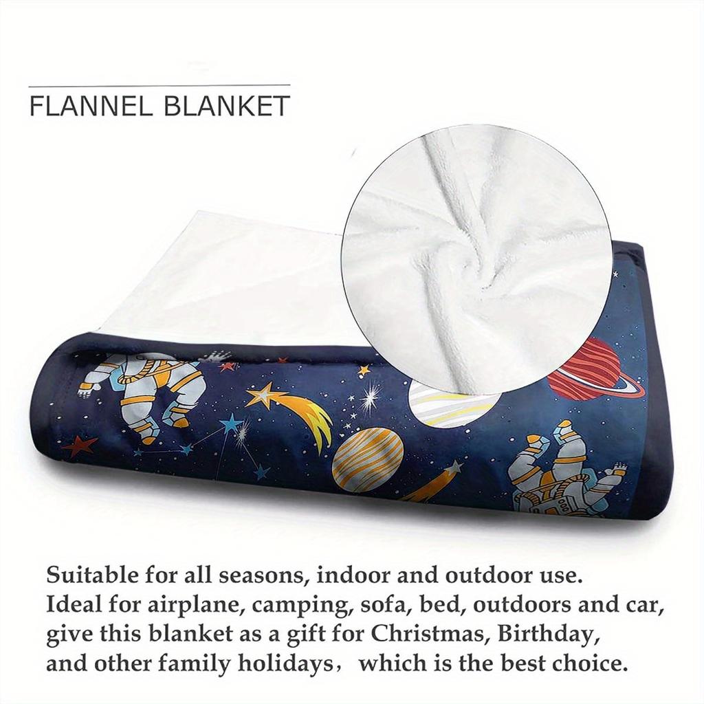 1pc Cosmic Astronaut Pattern Flannel Blanket, Soft Warm Throw Blanket Nap Blanket For Couch Sofa Office Bed Camping Travel
