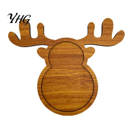 Solid Wood Appetizer Platter Christmas Tree And Elk Serving Tray, Durable Partitioned Holiday Party Snack Dish Food Platter, Decorative Dinnerware for