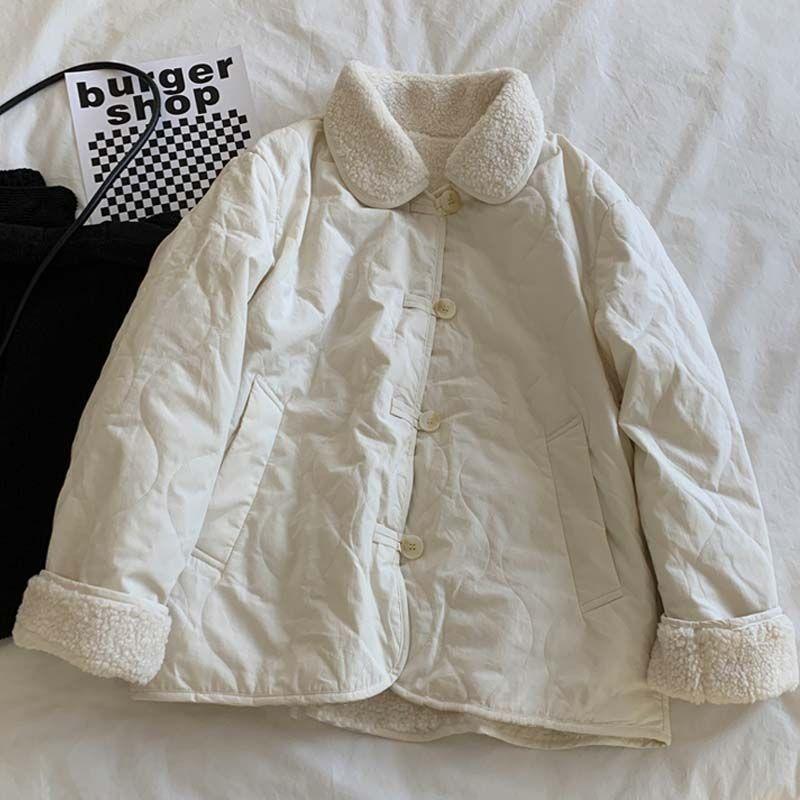 Женская зимняя утолщенная теплая куртка на подкладке из овечьей шерсти, двусторонняя куртка на подкладке с лацканами и китайскими застежками-пуговицами, куртка на подкладке