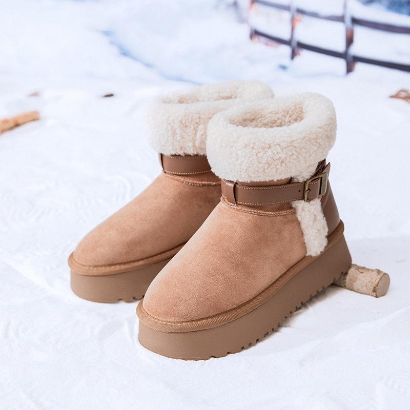 2025 зима новые короткие сапоги-дутики с откидным голенищем и пряжкой на ремне, на толстой подошве, сапоги-рыцари с Северо-Востока, теплые и модные, универсальные