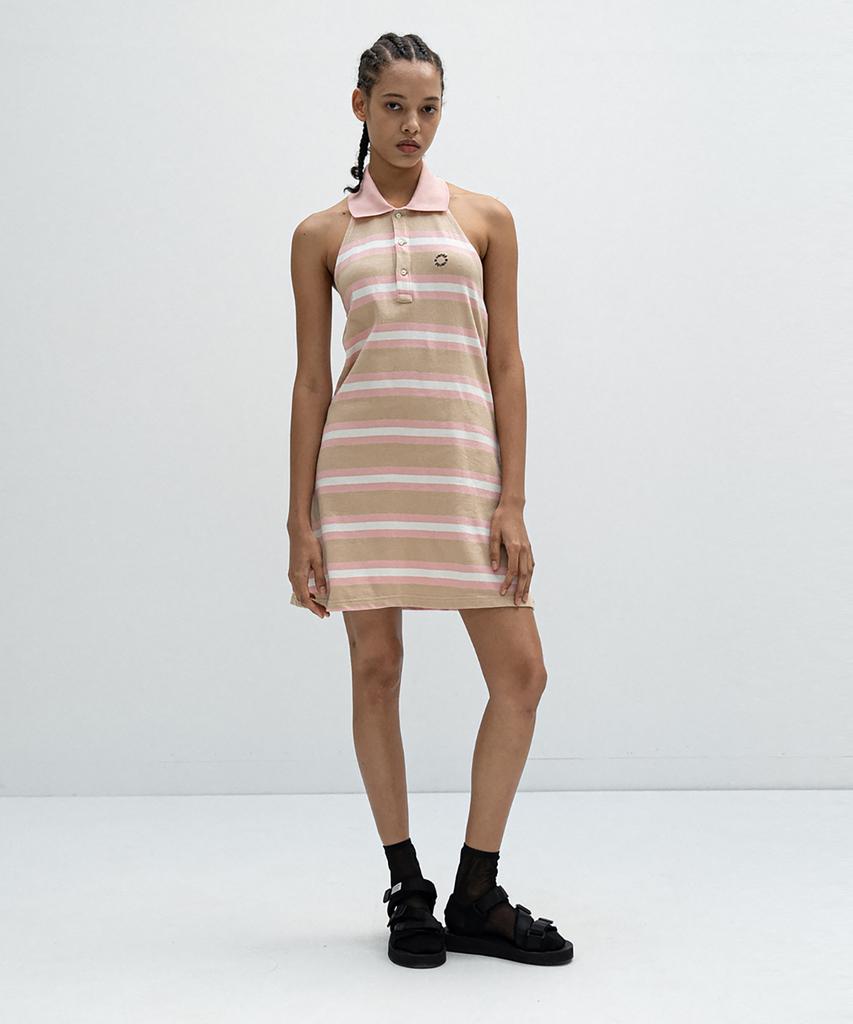 Bante Halterneck Striped Dress With Collar