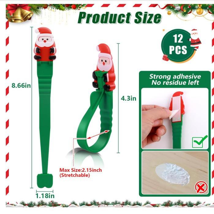 12 Pack Santa Silicone Adhesive Hooks Christmas Wreath Hangers for Mantel Fireplace Home Xmas Decor