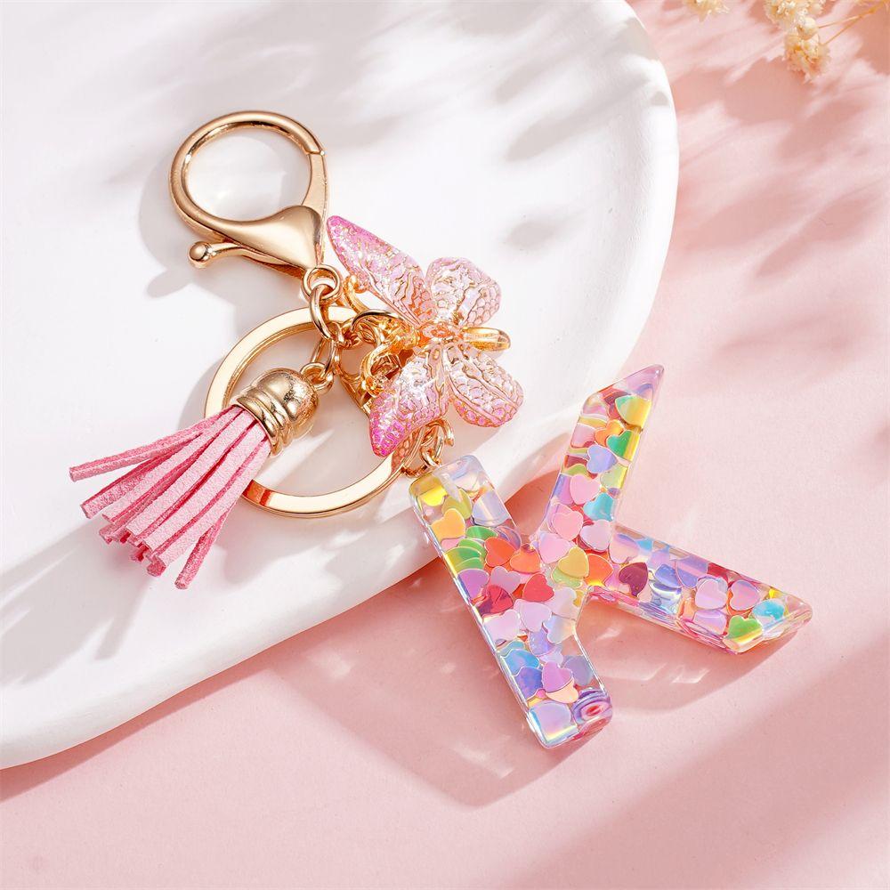 Sequined Resin Letter Keychain Butterfly Tassel Jewelry Accessory Gift